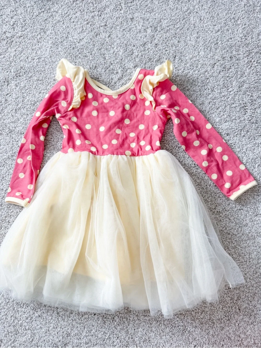 Girls Pink Polka Dot & Cream Tulle Party Dress